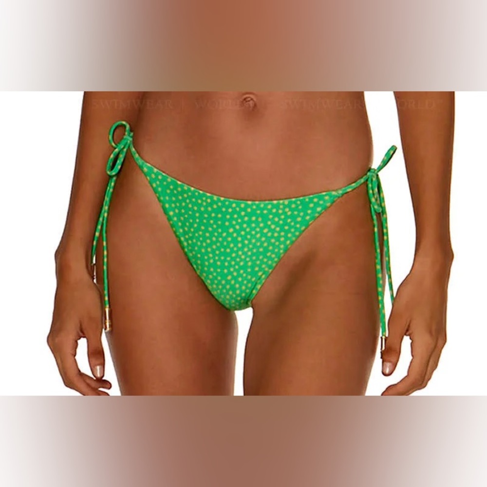 NWT Vix Maya Shaye Tie Side Full Coverage Swim Bottom Bikini Green Polkadot